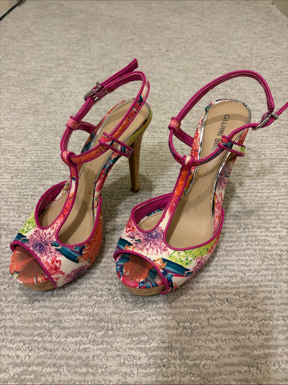 Gianni Bini Hot Pink Floral Peep-Toe Platform Heels